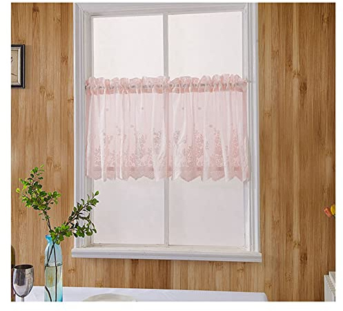 SHTGOI Tenda corta, 137 x 61 cm, vintage, da caffè, in pizzo, semitrasparente, per cucina, camera da letto, rosa