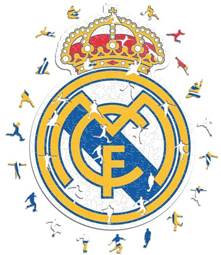 Iconic Puzzles, Logotyp Real Madrid, Officiell produkt, Träpussel för vuxna och barn, 100% hållbart trä, storlek S 150 bitar