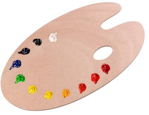 LEUUD Palette de Peinture, 30 x 20cm Palette en Bois pour Peintures à l'huile Acryliques, Palette de Forme Ovale avec Trou de Poignée, Palette d'artiste pour Peindre et Mélanger des Couleurs