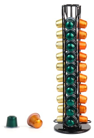 Coffee Capsule Holder Compatible for Nespresso - Coffee Pod Holder Classic 40 pcs Rotating Design Stainless Steel,Coffe Storage Rack for Capsule Holder Nespresso Capsule Storage（Black)