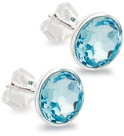 Schöner-SD Ohrstecker rund 925 Silber mit Markenkristall Aquamarin blau
