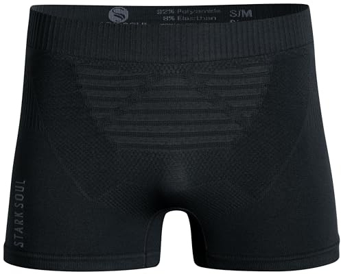STARK SOUL Sport Boxershorts Herren Seamless Sportunterwäsche -Performance- Boxer Männer, leicht und Atmungsaktiv, Schwarz, Gr: L/XL