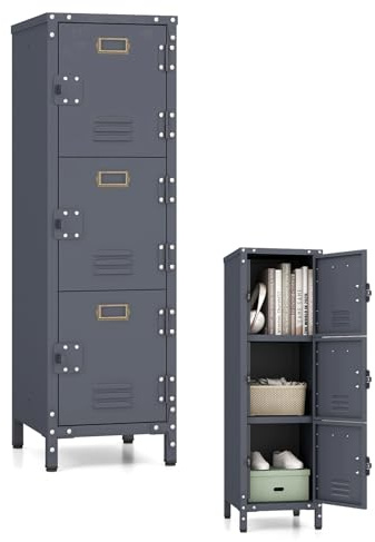 GIANTEX Armoire Vestiaire avec Porte Loquet, Armoire de Rangement Metallique avec Kit Anti-Renversement 3 Etagères Fixes, Armoire à Casiers pour Bureau, Ecole 30 x 35 x 100 CM
