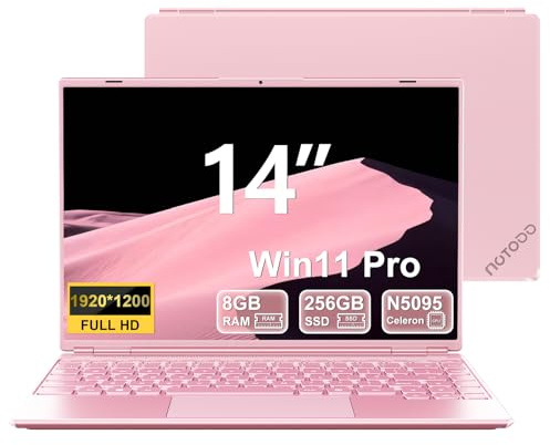 PC Portatile 14 Pollici Win11 Pro Celeron N5095 Computer Portatile 8GB RAM+256GB SSD Estension 1TB (TF 1TB) 1920 * 1200 Notebook Type-C Mini HDMI Mouse Senza Fili Tastiera Italiana Membrana-Rosa