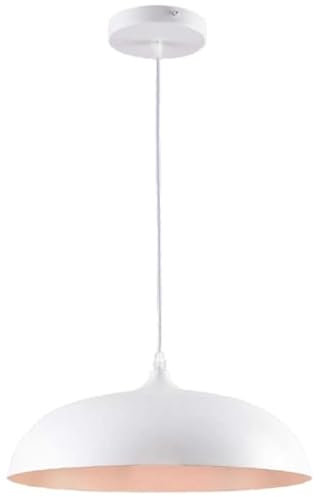 TEKHOME Lampadario a sospensione stile contemporaneo in metallo pendente a cupola attacco E27 luce tavolo cucina di colore nero o bianco Ø35 cm (BIANCO) B90-B