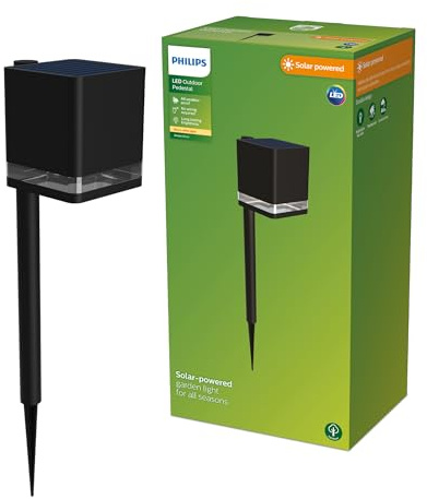 PHILIPS Virona Outdoor Solar Pedestal Light, 2700 K, 200 lm, Black​