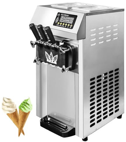 Furvveerr Machine à Crème Glacée Commerciale 1255W,18-20 L/H,3 Saveurs,Machine à Crème Glacée Professionnelle Sorbetière Machine à Crème Glacée de Bureau avec Fonction de Pré - refroidissement