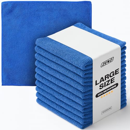 ZENO Microfibre Cloth 40 X 30CM | Cleaning Cloths | Ultra Absorbent Microfiber Cloths | Lint Free Microfibre Cleaning Cloth | Streak Free, Scratch Free Cloths for All Surfaces (50, Blue)