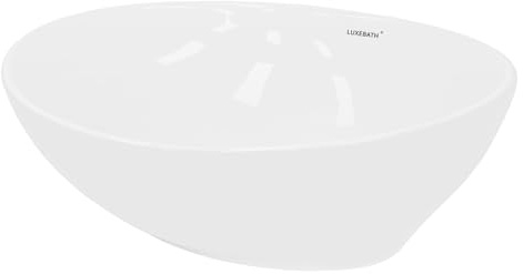 LuxeBath Waschbecken Keramik 410 x 330 x 142 mm, oval, Weiß, Aufsatzwaschbecken für Badezimmer und Gäste-WC, Aufsatzbecken im modernen Design, Waschtisch Waschschale Waschplatz Handwaschbecken Becken