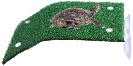Sköldpaddsdocka – sköldpaddsbehållare, baskningsområde, reptilrampdekoration, mjuk grässtruktur, avkopplande vilozon, vardagsrum och akvariedekor, kompakt storlek för terrapinkomfort