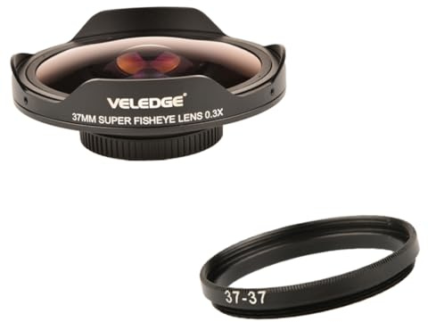 Veesper Adaptateur d'objectif Fisheye 37 mm 0, 3X HD Ultra Grand Angle, Anneau Adaptateur pour Appareil Photo, Accessoires pour Photographie de Paysage, Voyage, Gros Plan, Capture de scène Large