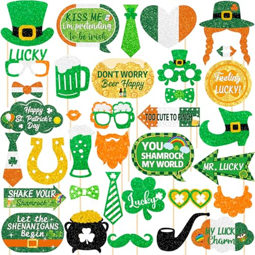 St. Patrick's Day Decorations Photo Props Saint Patricks Day Party Photo Booth Props Kit Lucky Day Friendship Themed Party Decor St. Patty Birthday Party Decoration Supplies 35 Pieces