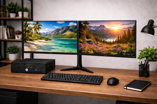 Complete Dual 22 inch Monitors SFF PC Set - Intel Core i5-8500 16GB RAM 256GB SSD USB WiFi - Windows 11 Pro 64-Bit Desktop PC Computer