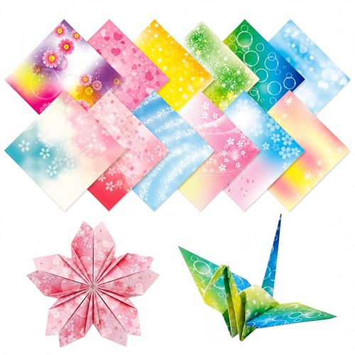 Buntes Origamipapier mit 12 Mustern, 150 Blatt Faltpapier 15x15 cm für Kinder, Basteln & Kreative DIY-Ideen