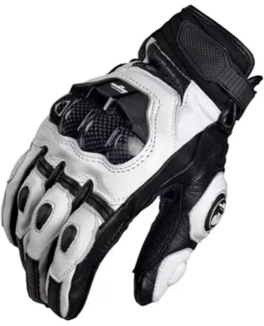 Soldenix Guanti Da Moto Per Uomo, in Pelle Vera Nero E Bianco, Adatti Per Corsa E Guida Stradale, Utilizzabili Tutto L'anno