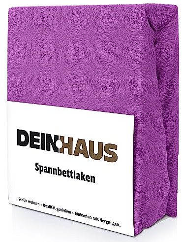 DH DEIN.HAUS Frottee Weiches Spannbetttuch 90 x 200 cm – Baumwolle, mit Gummizug, pflegeleicht, Bettlaken – Farbe: Lila