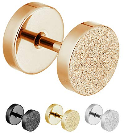Treuheld® | 12mm Fake Plug Ohrstecker in Diamant Glitzer Optik | Roségold | Fake Tunnel Ohrring zum Schrauben für Damen + Herren | Chirurgenstahl