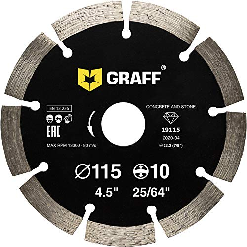 GRAFF Diamantscheibe 115mm für Stein, Beton, Bordstein, Natur- und Kunststein - Standard Diamanttrennscheibe für Winkelschleifer und Flex - Segmenthöhe 10mm
