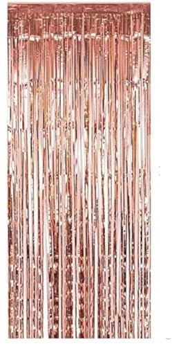 Rose Gold Foil Curtain Fringe Tinsel - 2 Meter Door Backdrop Photoprop Party Decoration (Curtain Rose)
