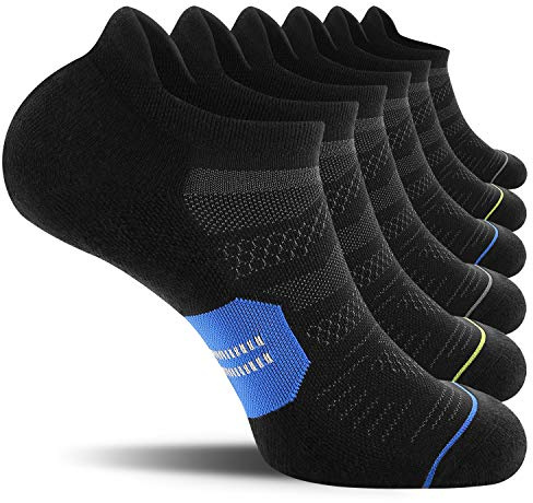 CelerSport 6 Pack Men's Running Ankle Socks with Cushion, Low Cut Athletic Sport Tab Socks, Mixed Black, Shoe Size: 12-15