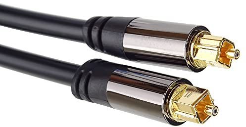 PremiumCord Cable de Audio Óptico Toslink de 5 m, Diámetro Exterior: 6 mm, Conector Toslink, Cable Digital para Sistema Estéreo HiFi Soundable TV, HQ Audio, Soldado, Color Negro, Plateado, Dorado