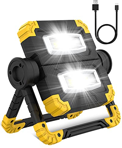Trongle LED Work Lights, 1400LM 10W COB USB Rechargeable Flood Lights LED Light with Waterproof Nightlight Longer Working Hour Camping Lights for Yard, Emergency, Fishing, Hiking Yellow,JIUJIU-B-C7