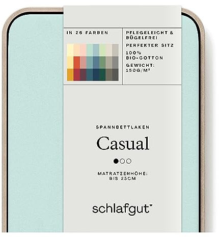 Schlafgut Casual Spannbettlaken 120x200cm bis 130x200cm - 100% Biobaumwolle, Oeko-TEX Zertifiziert, Petrol Light, Matratzenhöhe bis 25cm