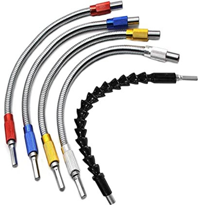 5pcs Flexible Shaft Extension Bits, High Carbon Steel Flexible Drill Bit Extension, 1/4 inch Hexagon Hex Shank Screwdriver,300MM Explore Flexible Extensions for Drills, Srewdriver