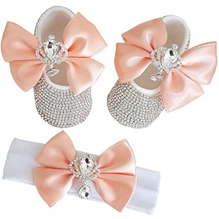 Scarpette da Bambina con Fascia Regalo Suola Morbida Sneakers Antiscivolo Scarpe da Principessa per Cerimonia di Compleanno Battesimo Bambina 0-6 Mesi