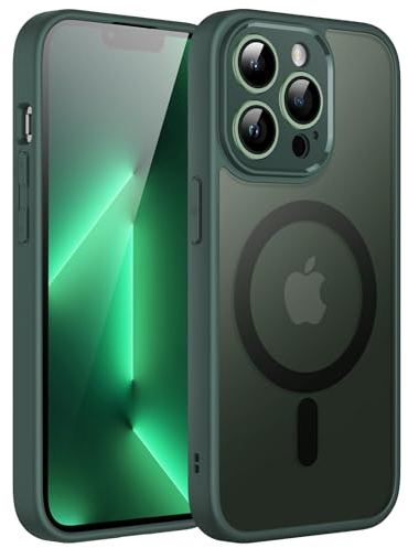 JETech Cover Magnetica per iPhone 13 Pro Max 6,7 Pollici Compatibile con MagSafe, Custodia Traslucida Opaca con Fotocamera Protezione Completa Posteriore Sottile Antiurto (Verde Notte)