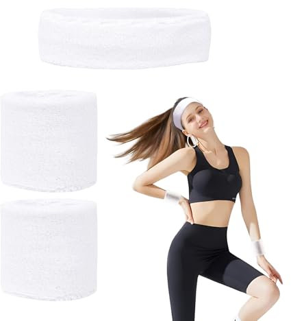 Schweißband Set,3 in 1 Weicher Baumwolle Schweissband Sport Stirnband Armband Handgelenk Fitness Sport Laufen Schweiß absorbierendes Stirnband für Herren und Damen