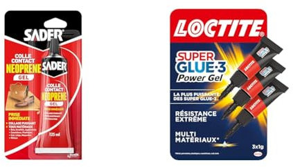 Sader Colle Contact Néoprène Gel – Colle Extra Forte Tous Matériaux – Prise Immédiate & Loctite Super Glue-3 Power Gel Mini Dose, colle forte enrichie en caoutchouc, mini-dose de colle gel