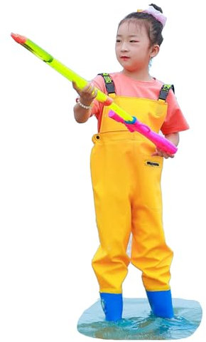 Wansiman Kind Wathose mit Brusthöhe Mit Tasche,Angelhose mit Watstiefel,Teichhose mit Stiefeln,wasserdicht,atmungsaktiv,Unisex,Teenager,für Angeln,Bauernhöfe,Gärten,Fliegenfischen,Jagen,Waten