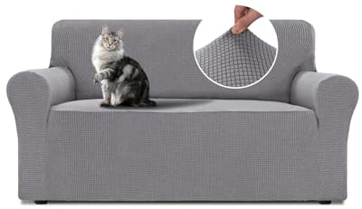 BellaHills Sofa Überzug 2 Sitzer (170-185cm) Sofabezug Stretch Kratzschutz Sofa Katze Mit Armlehne Sofaschoner rutschfest Sofa Cover Sofaüberwurf Couchbezug Wohnzimmer Hellgrau