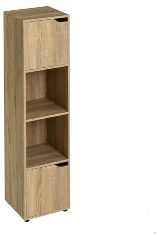Relax World Librería estantería de madera de aglomerado laminado de 12 mm, con 4 compartimentos y 2 puertas, porta libros con puertas, oficina, estudio, salón, 30 x 29 x 119 cm