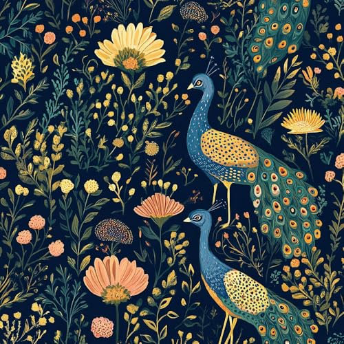 JIAOQSS Peel and Stick Wallpaper Gold Yellow Blue Peacock Stick on Wallpaper Peacock Animal Plants Vinyl Waterproof Decorative Bedroom Wallpaper