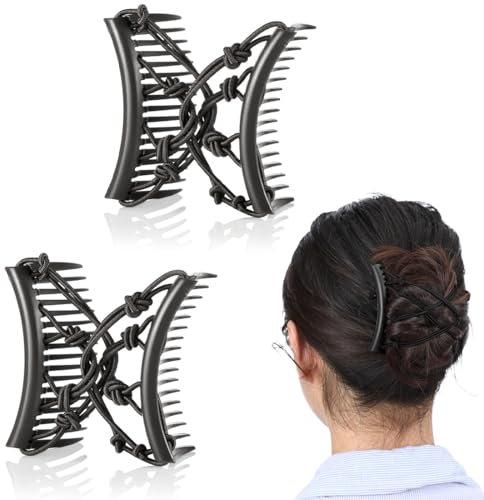 XENQITO 2 Pièces Peigne à Cheveux élastique pour Femme, Peigne à Pinces à Cheveux élastique avec Double Peigne Accessoires à Pinces à Cheveux Outils de Coiffure Pour Cheveux Bouclés et épais (Noir)
