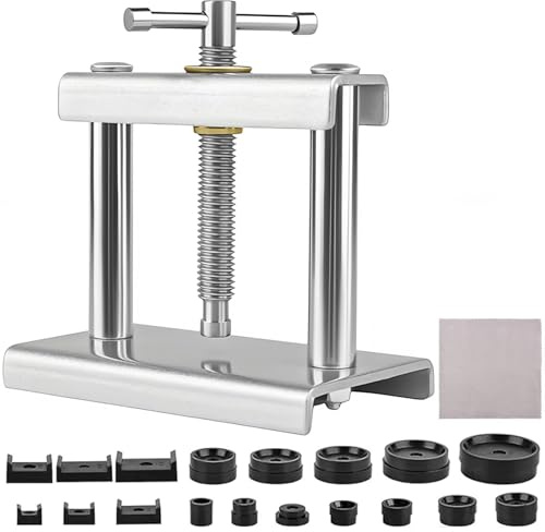 Binnan Presse de Boîtier Montre, Outil de Réparation de Pression de Montre, Kit de Presse de Montre avec 12 Matrices, pour Le Fermoir du Boîtier de Montre et Le Remplacement de la Batterie