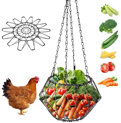 Comedero automático para pollos, pollos y verduras, plegable, 16,5 pulgadas, para pollo, fruta, con 4 cadenas, pollo, aves de corral, fruta, para aves de corral, patos, gansos, pájaros, como comedero