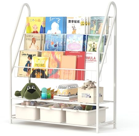 Garden 4 you Children's Bookshelf, 3 Tier Childrens Bookcase, Kids Bookshelf, Kids Storage Units, Toy Storage, Kids Shelves for Kids Room, Bedroom, Playroom, Nursery, Toddler Room (White)