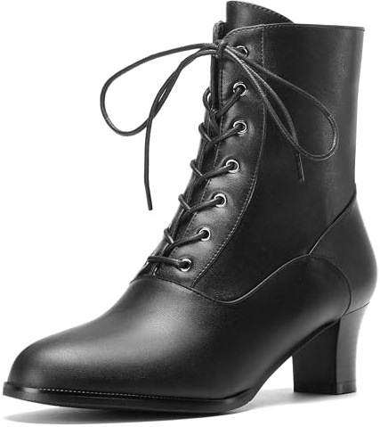 Voviggiw Women Victorian Lace up Ankle Boots Witch Costume Booties with Side Zipper Black Size 37