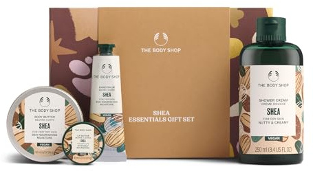 The Body Shop Shea Essentials Gift Set (Shower Cream 250ml + Body Butter 50ml + Lip Butter 10ml + Hand Balm 30ml), Nourishing Shea Butter Collection for Head-to-Toe Care, Vegan