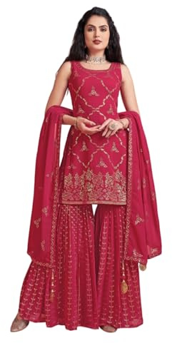 Xomantic Fashion Sharara Ensemble Kurta et Dupatta brodés à paillettes Bleu sarcelle