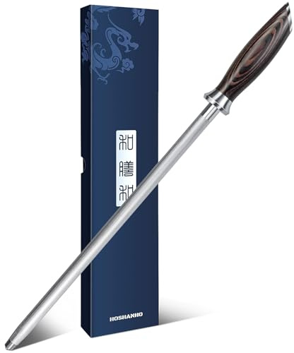 HOSHANHO Acciaino Professionale, Affilacoltelli da Cucina 30 cm, Acciaio Giapponese ad Alto Tenore di Carbonio per Affilare i Coltelli con Impugnatura Ergonomica in Pakkawood