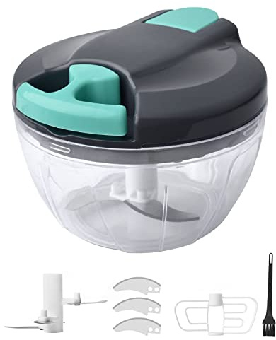 BROTOU Affettatrice per cipolle e verdure, 520 ml, taglia cipolla, manuale, per tritare, per insalata, aglio, noci, erba con spazzola per la pulizia, lame e frullatore