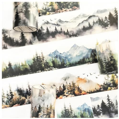 Ta Merry 3 Rolls Scrapbook Zubehör Sticker Set,Mountain Forest Themed Washi Tape PET Aufkleber, Scrapbooking Ästhetische stickers Dekoration für Bullet Journal,Journaling Zubehör (Mountain Forest 1)