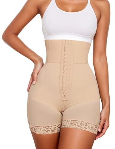 Shapewear - Pantalones cortos para mujer, cintura alta, push up, bragas acolchadas para realzar la cadera, ropa interior, lifting panties, moldeador, control de abdomen, moldeador de cuerpo, O beige