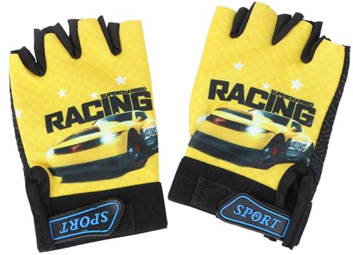 Uonlytech Guantes de Ciclismo para Niña con Diseño de Coche Amarillo Dedo Antideslizantes Transpirables y Resistentes para Actividades al Aire como Ciclismo Running y Senderismo