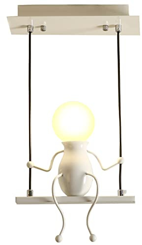 YOXANG Creativo LED Iluminación colgante Moderno Gente Pequeña Luces colgantes Comedor Decoración Hierro Dibujos animados Muñeco Lámparas de araña Luces de techo 1×E27 Pintura al horno Blanco