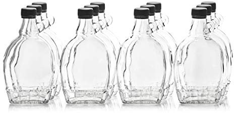 North Mountain Supply Bouteilles de sirop d'érable en verre de 12 onces avec poignée à boucle et guide évident en plastique noir - Étui de 12